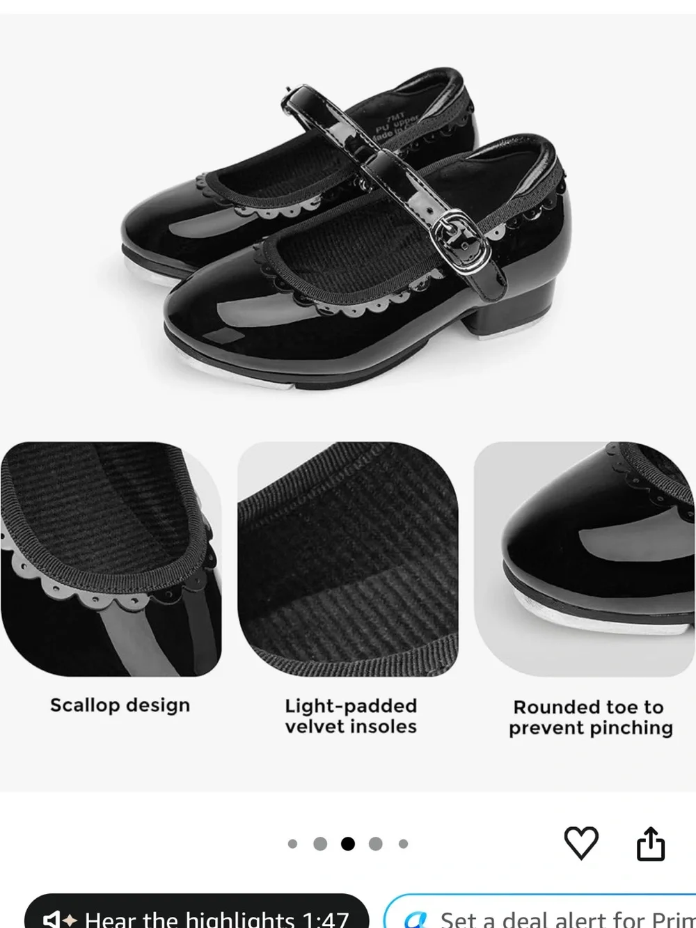 Girls Stelle Black Patent tap shoes with Velcro closure dance jazz